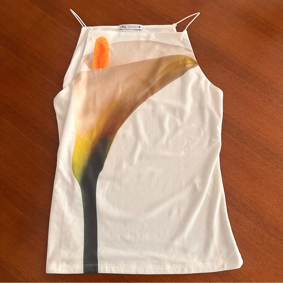 Zara White Calla Lily Floral Women's Tank Camisole Top Medium - Picture 3 of 8